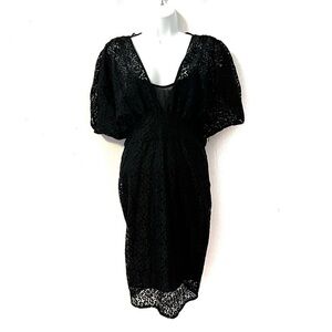 Zara Black Floral Lace Kimono Style Mini Dress Medium